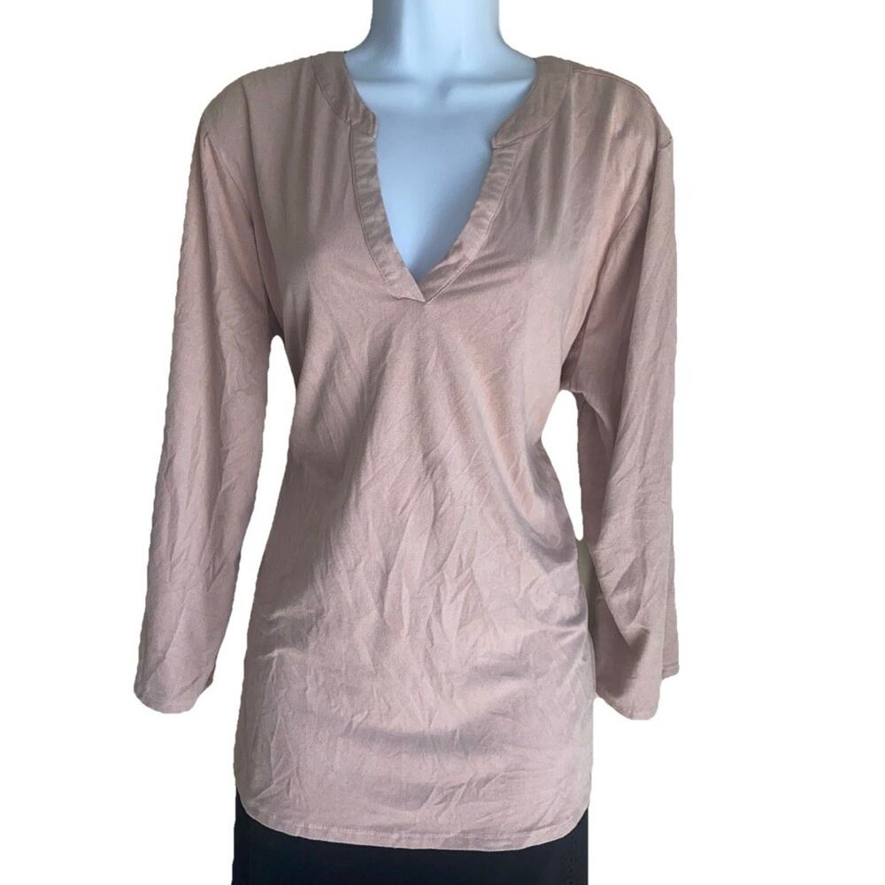 Y2K Signature Studio Women Plus 2X Peach V Neck Tunic Sweater Blouse Office Core